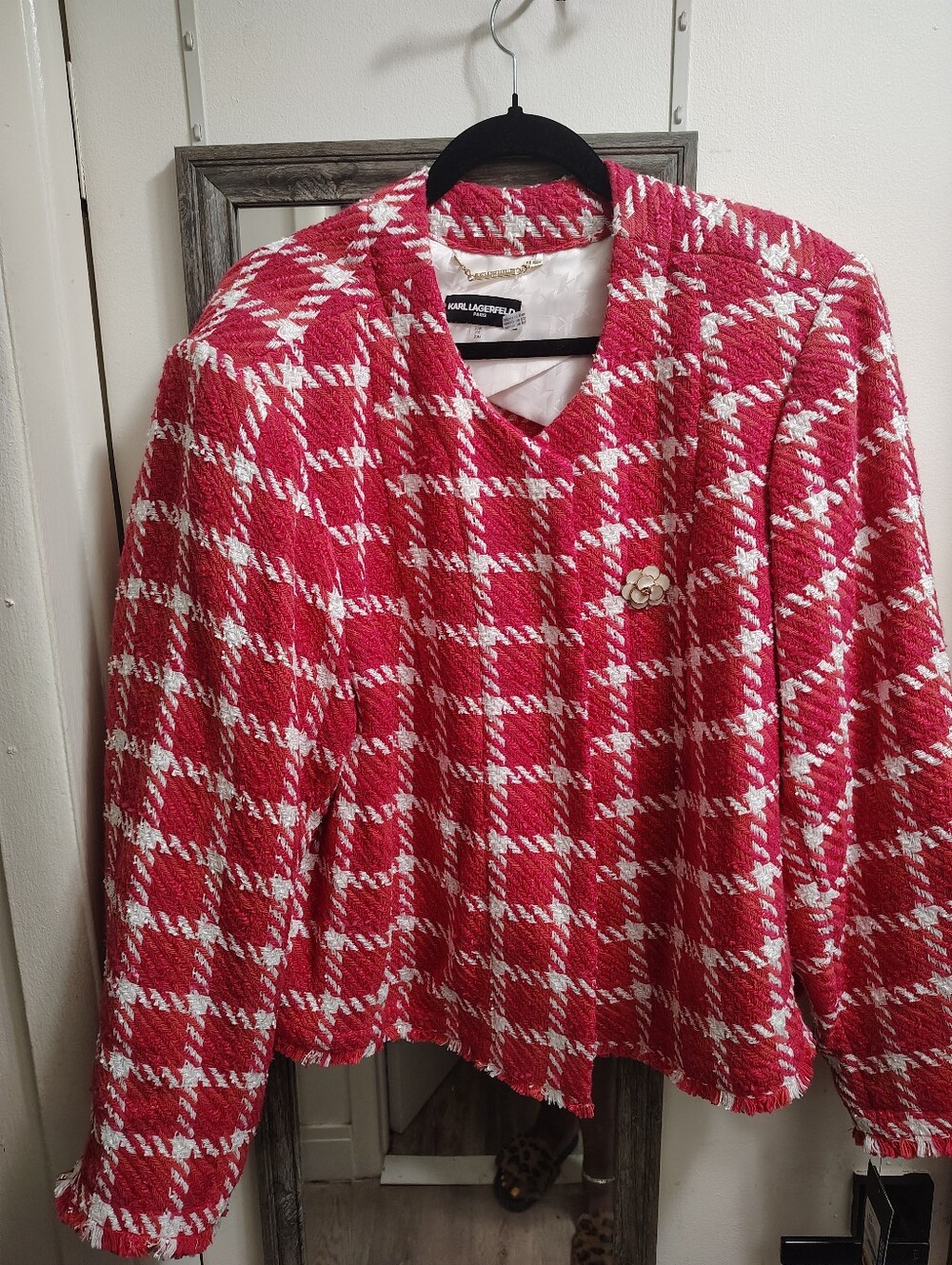 Karl Lagerfeld Pink & White Checked Tweed Blazer